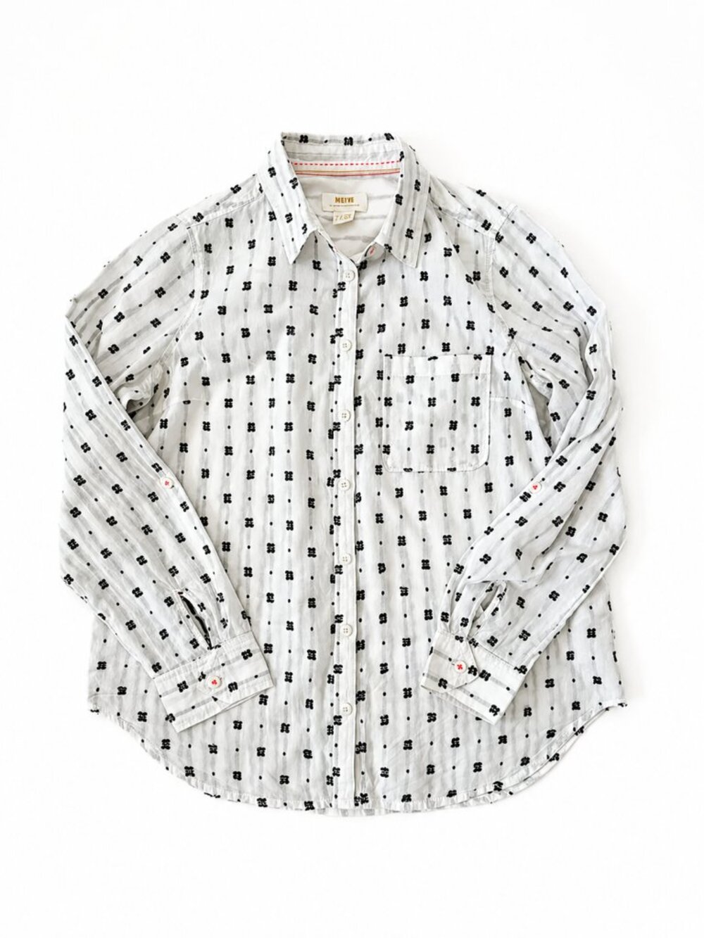 Maeve Anthropologie Clip Dot Shirt White Button Down Relaxed Cotton Sz 8